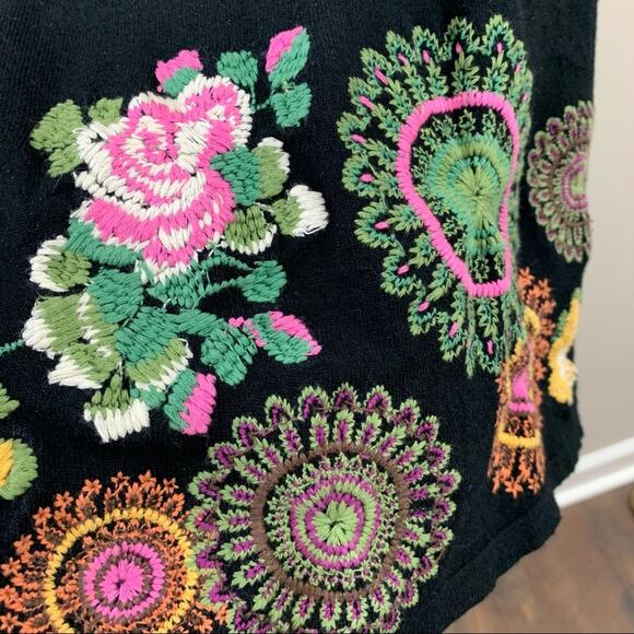 Desigual Sleeveless Floral Embroidered Black Knit Dress - Picture 3 of 6